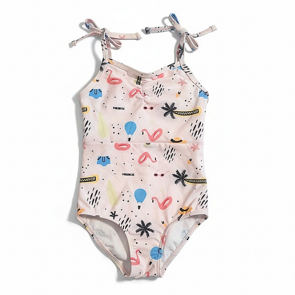 NWT! Dot Dot Smile girls' Pink Paradise Print One-Piece Swimsuit with Tie Straps